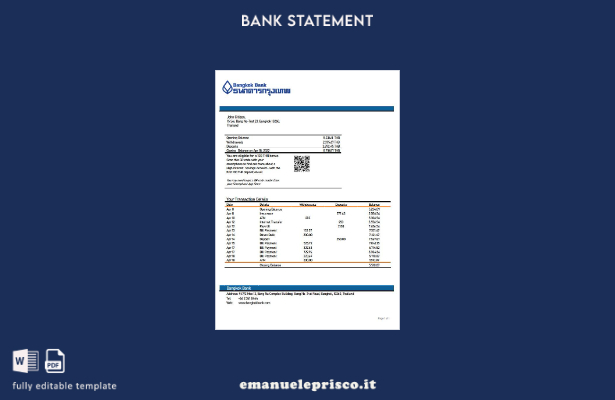 modello di versione Excel dell'estratto conto bancario Thailandia Bangkok in s 1